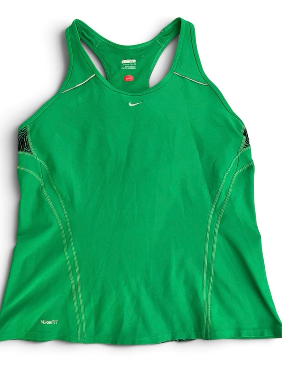Nike Fit Dry Women’s Racerback Athletic Tank Top Green Black Side Panels XL